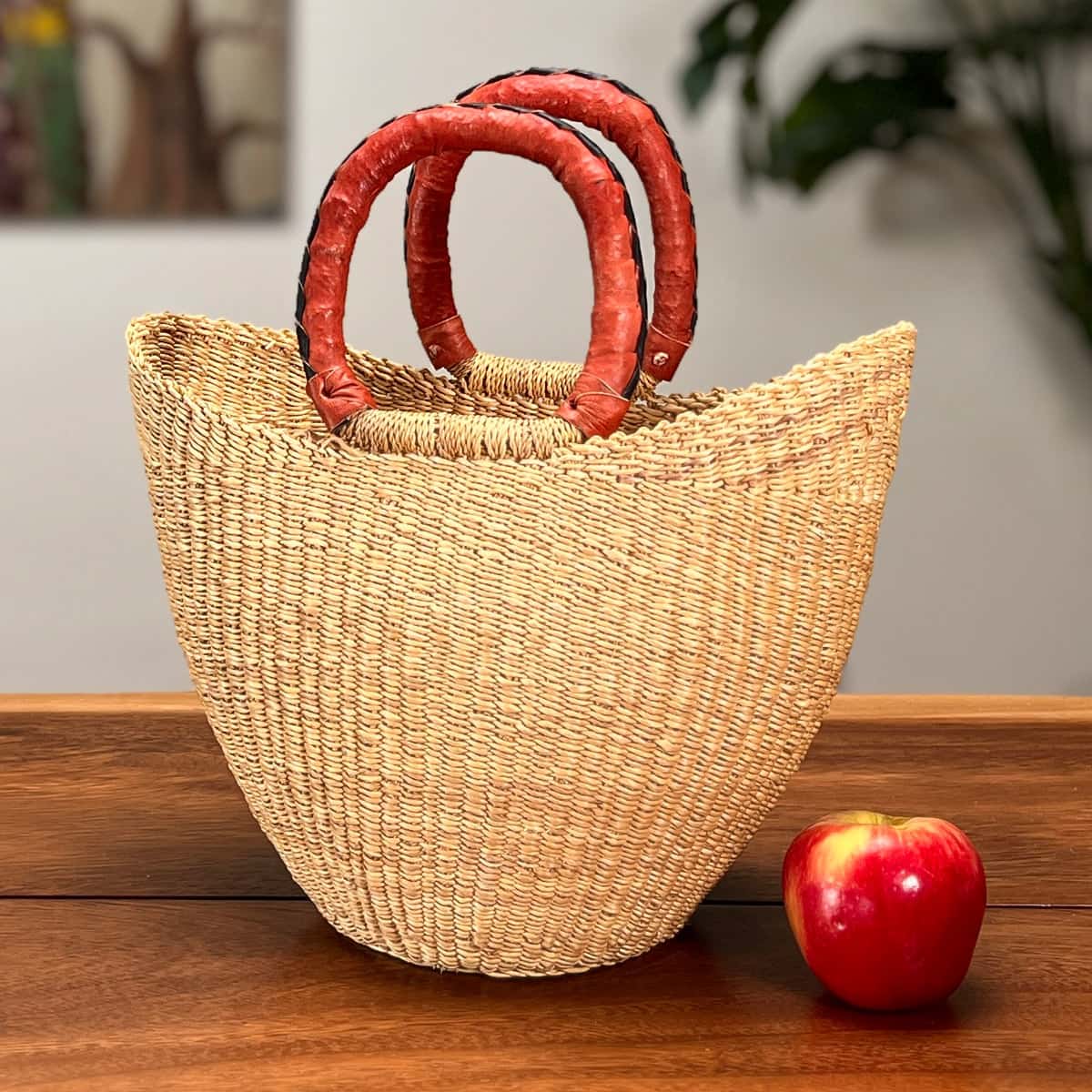 Natural Small Shopping Tote next to an apple